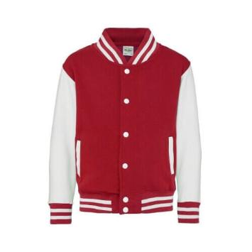 AWDis Kids Varsity Jacket JH043J Fire red - White.