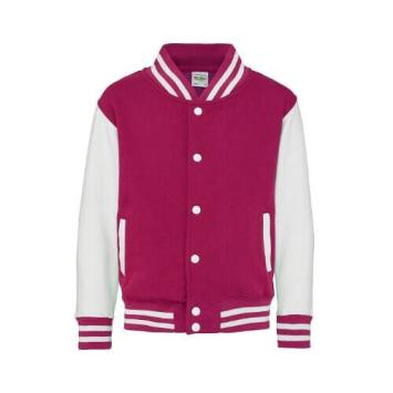 AWDis Kids Varsity Jacket JH043J Hot pink - White.
