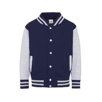 AWDis Kids Varsity Jacket JH043J Oxford navy - Heather grey.